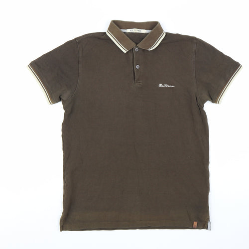 Ben Sherman Men's Brown Cotton Short Sleeve Polo Shirt M