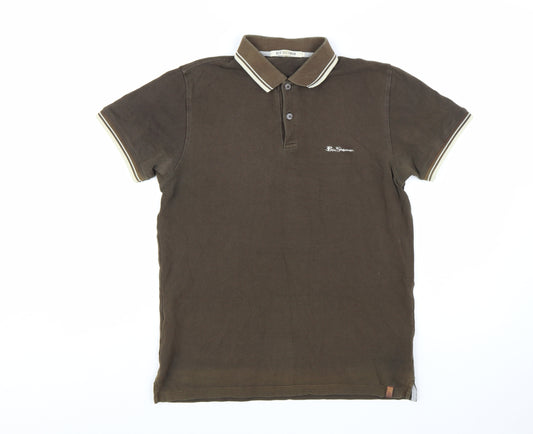 Ben Sherman Men's Brown Cotton Short Sleeve Polo Shirt M