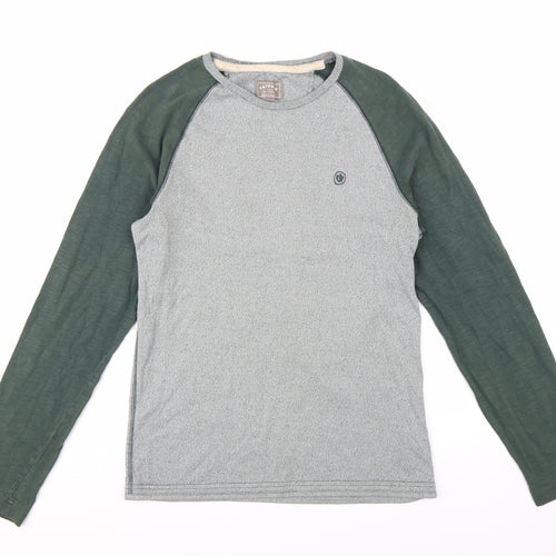 FatFace Men's Green & Grey Long Sleeve Crew Neck Cotton T-Shirt Size S