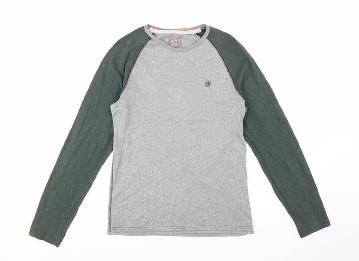 FatFace Men's Green & Grey Long Sleeve Crew Neck Cotton T-Shirt Size S
