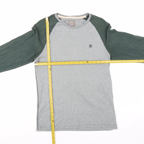 FatFace Men's Green & Grey Long Sleeve Crew Neck Cotton T-Shirt Size S