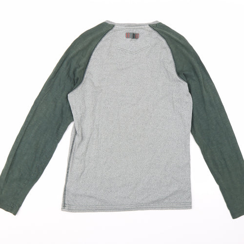 FatFace Men's Green & Grey Long Sleeve Crew Neck Cotton T-Shirt Size S