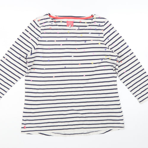 Joules Women's White Striped Long Sleeve Cotton T-Shirt Size 16