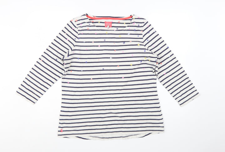 Joules Women's White Striped Long Sleeve Cotton T-Shirt Size 16
