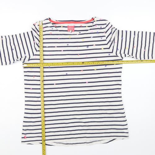 Joules Women's White Striped Long Sleeve Cotton T-Shirt Size 16