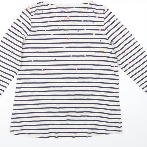Joules Women's White Striped Long Sleeve Cotton T-Shirt Size 16
