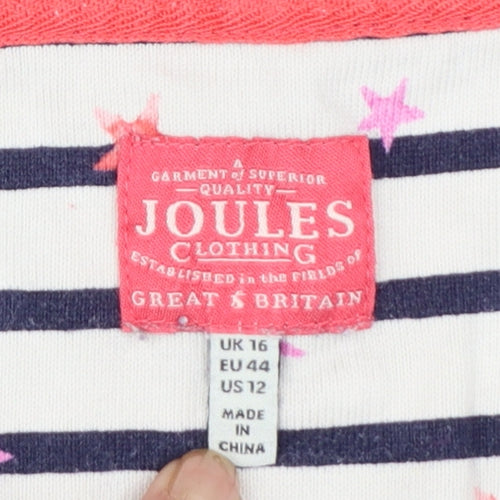 Joules Women's White Striped Long Sleeve Cotton T-Shirt Size 16