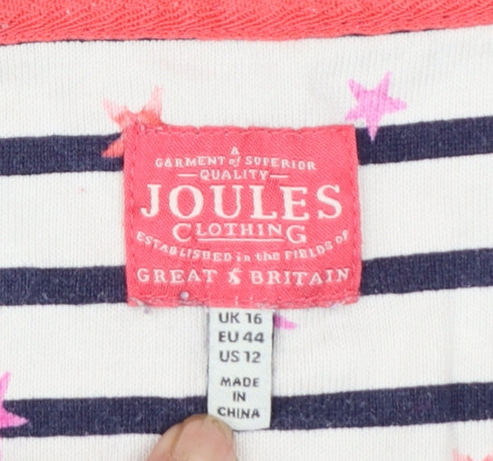 Joules Women's White Striped Long Sleeve Cotton T-Shirt Size 16