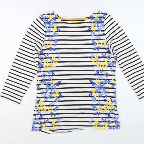 Joules Women's Multicoloured Striped Floral 3/4 Sleeve Cotton T-Shirt Size 8