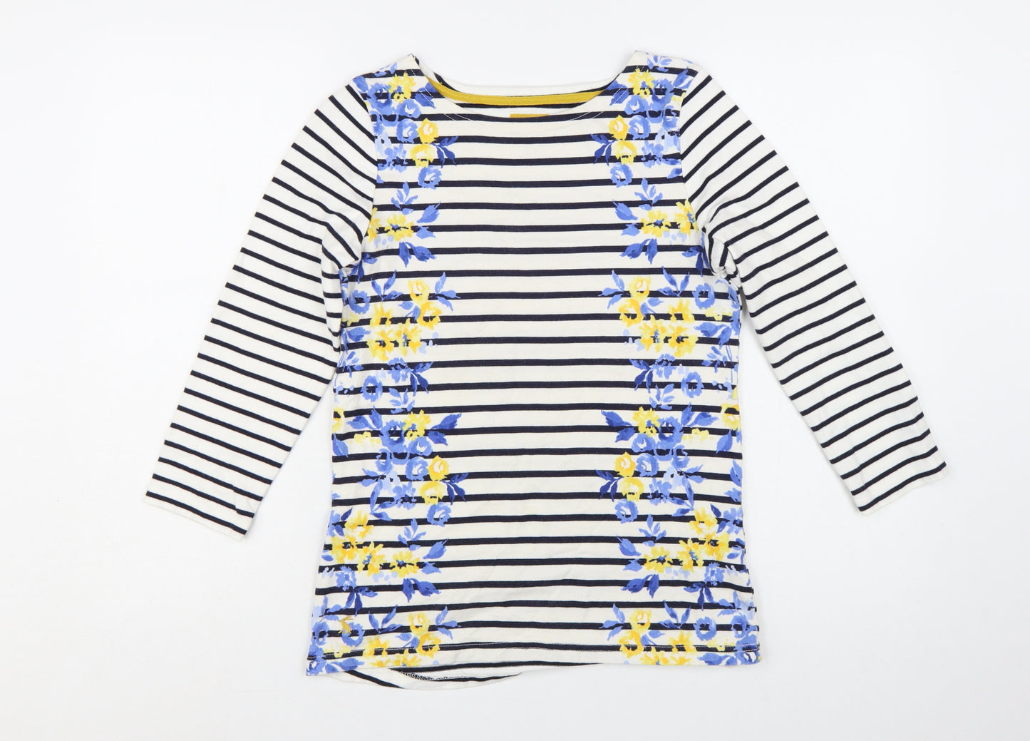 Joules Women's Multicoloured Striped Floral 3/4 Sleeve Cotton T-Shirt Size 8