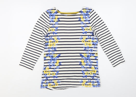 Joules Women's Multicoloured Striped Floral 3/4 Sleeve Cotton T-Shirt Size 8