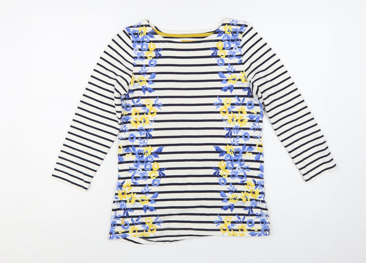 Joules Women's Multicoloured Striped Floral 3/4 Sleeve Cotton T-Shirt Size 8