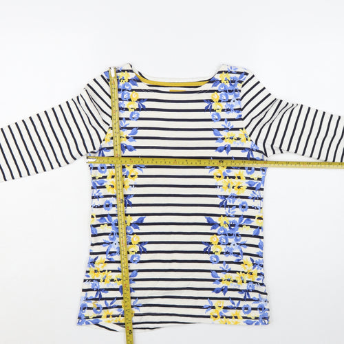 Joules Women's Multicoloured Striped Floral 3/4 Sleeve Cotton T-Shirt Size 8