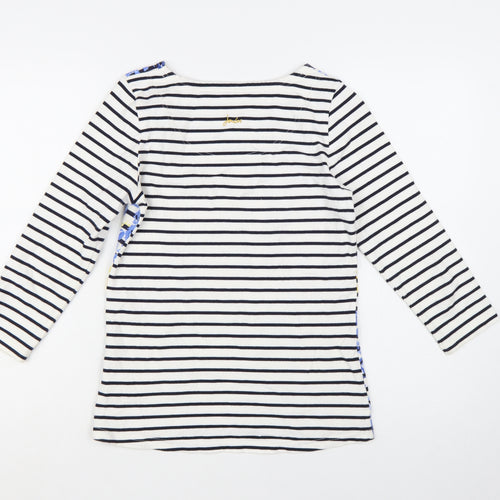 Joules Women's Multicoloured Striped Floral 3/4 Sleeve Cotton T-Shirt Size 8