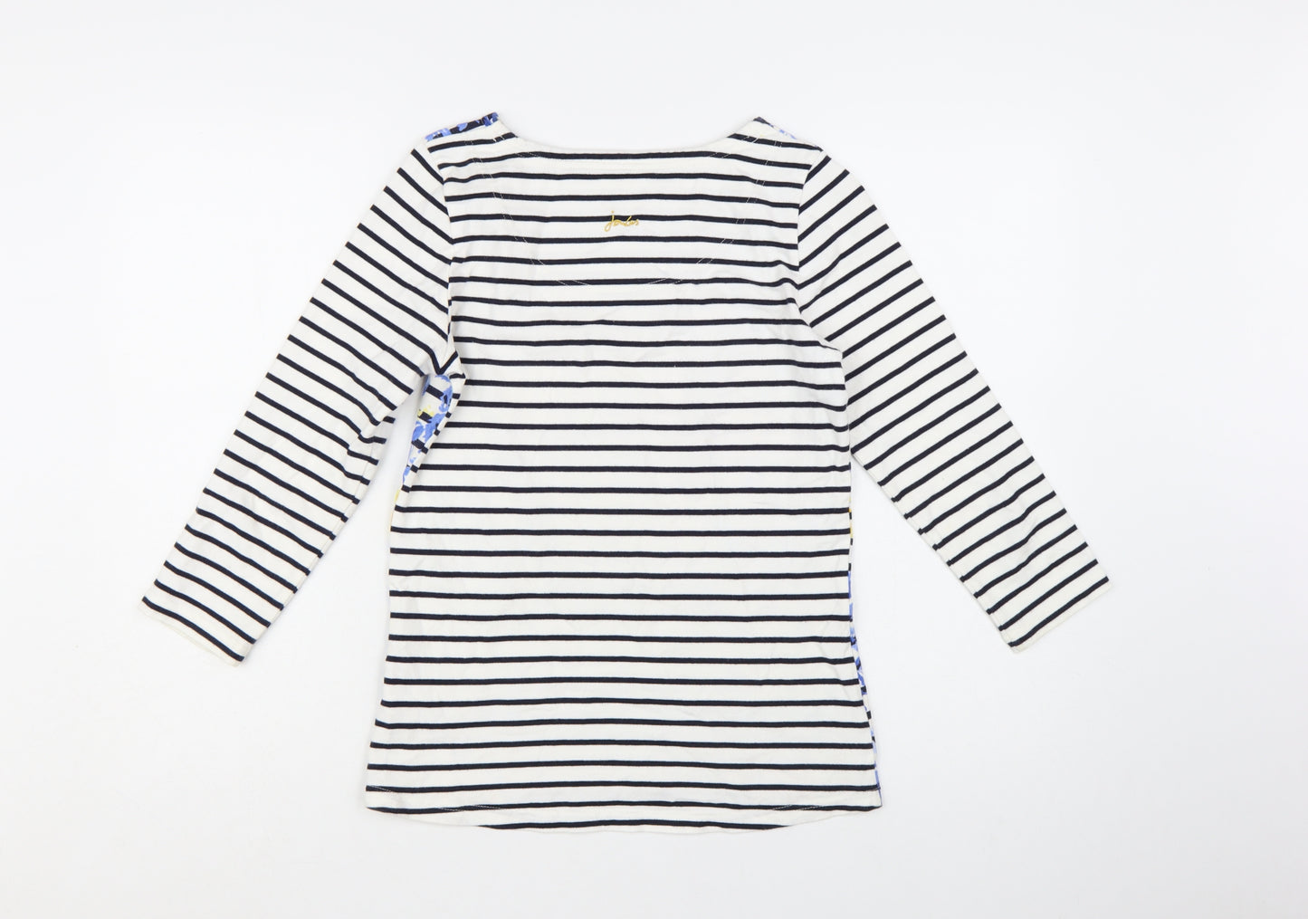 Joules Women's Multicoloured Striped Floral 3/4 Sleeve Cotton T-Shirt Size 8