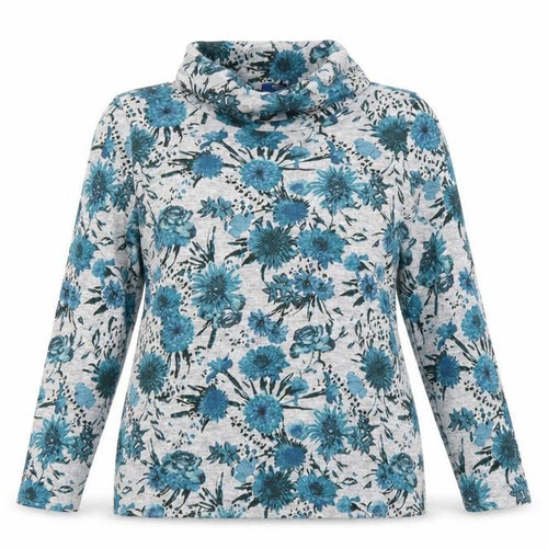 Cotton Traders Women Blue Floral Roll Neck Long Sleeve Top Size 14
