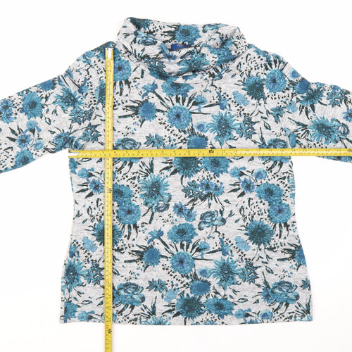 Cotton Traders Women Blue Floral Roll Neck Long Sleeve Top Size 14
