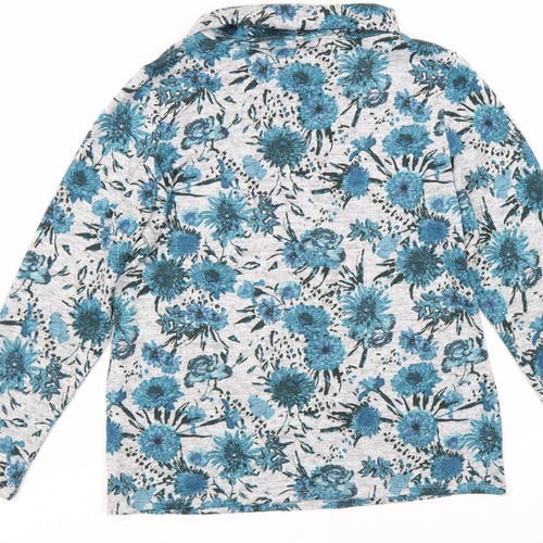 Cotton Traders Women Blue Floral Roll Neck Long Sleeve Top Size 14