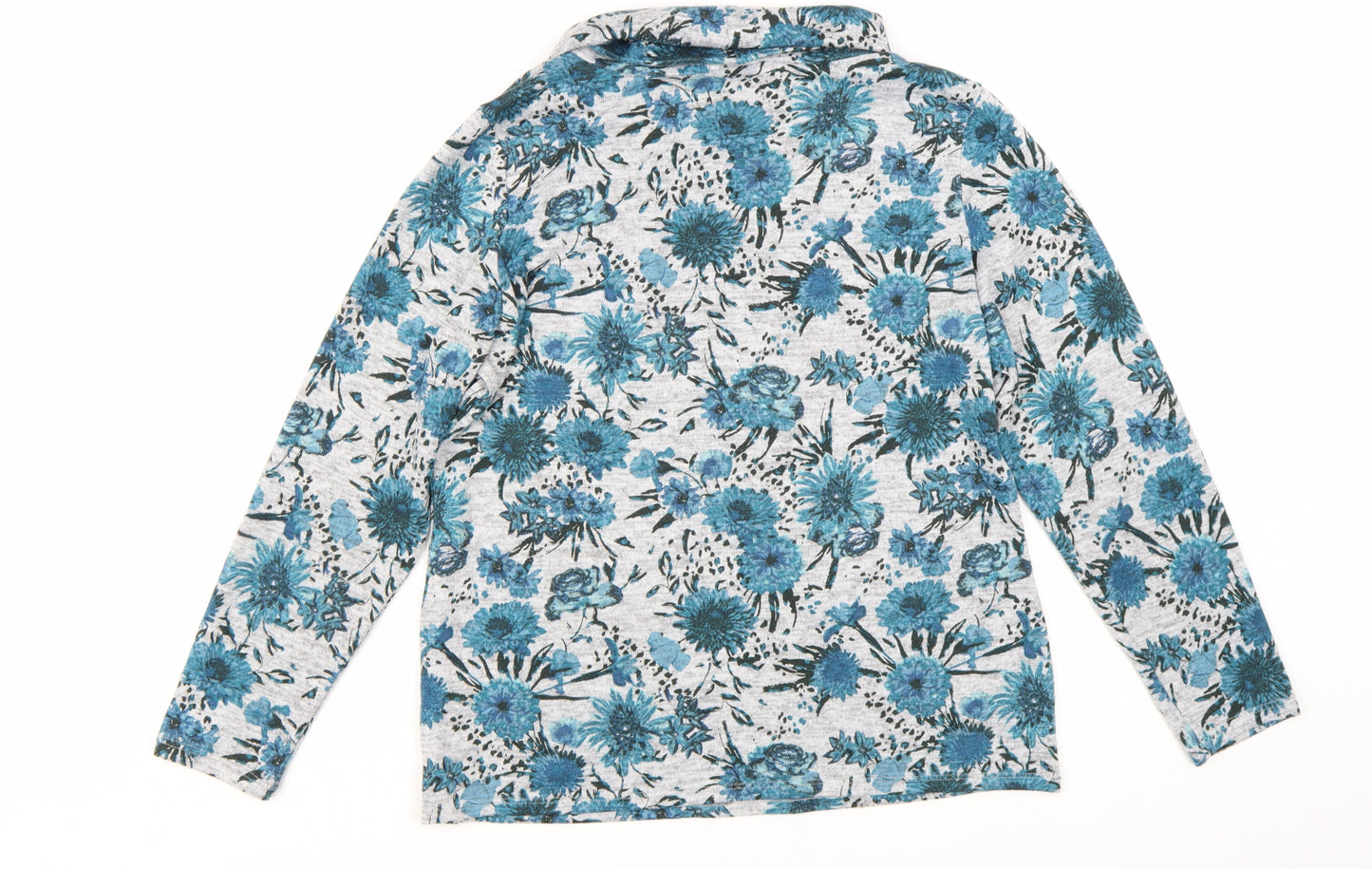 Cotton Traders Women Blue Floral Roll Neck Long Sleeve Top Size 14