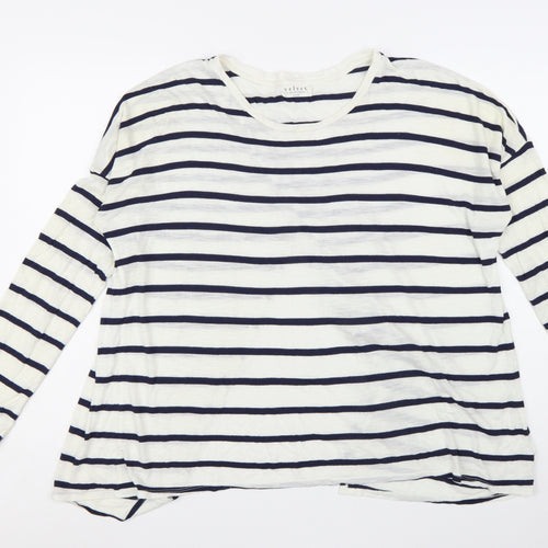 Velvet by Graham & Spencer Women's White Striped Long Sleeve Cotton T-Shirt - L