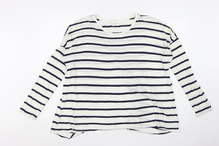 Velvet by Graham & Spencer Women's White Striped Long Sleeve Cotton T-Shirt - L
