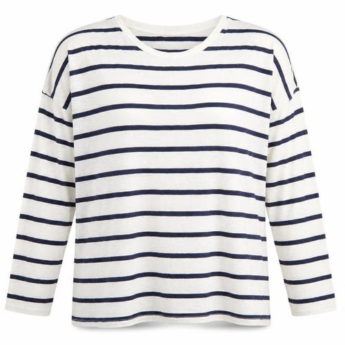 Velvet by Graham & Spencer Women's White Striped Long Sleeve Cotton T-Shirt - L