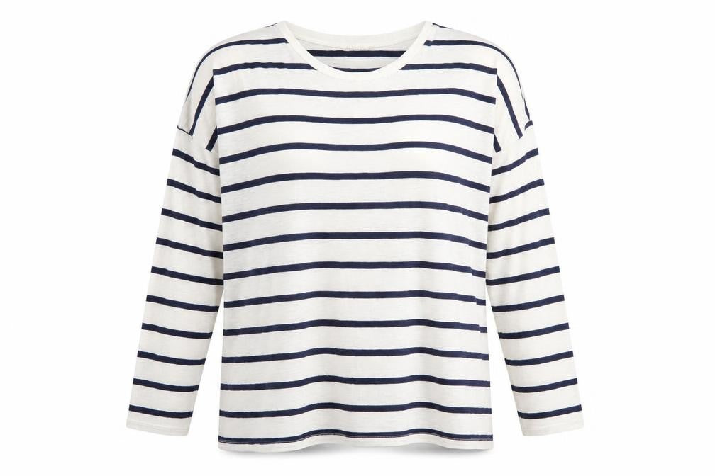 Velvet by Graham & Spencer Women's White Striped Long Sleeve Cotton T-Shirt - L