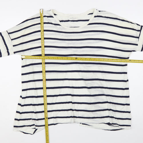 Velvet by Graham & Spencer Women's White Striped Long Sleeve Cotton T-Shirt - L