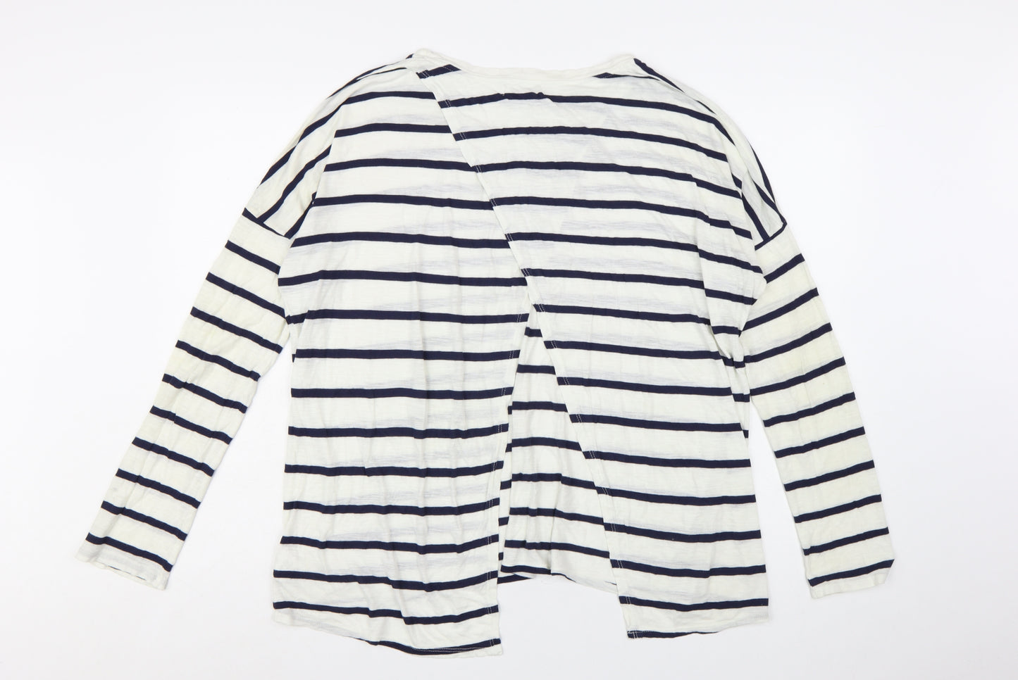 Velvet by Graham & Spencer Women's White Striped Long Sleeve Cotton T-Shirt - L