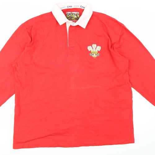Cotton Traders Mens Red Long Sleeve Rugby Polo Shirt XL