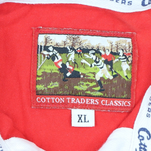 Cotton Traders Mens Red Long Sleeve Rugby Polo Shirt XL