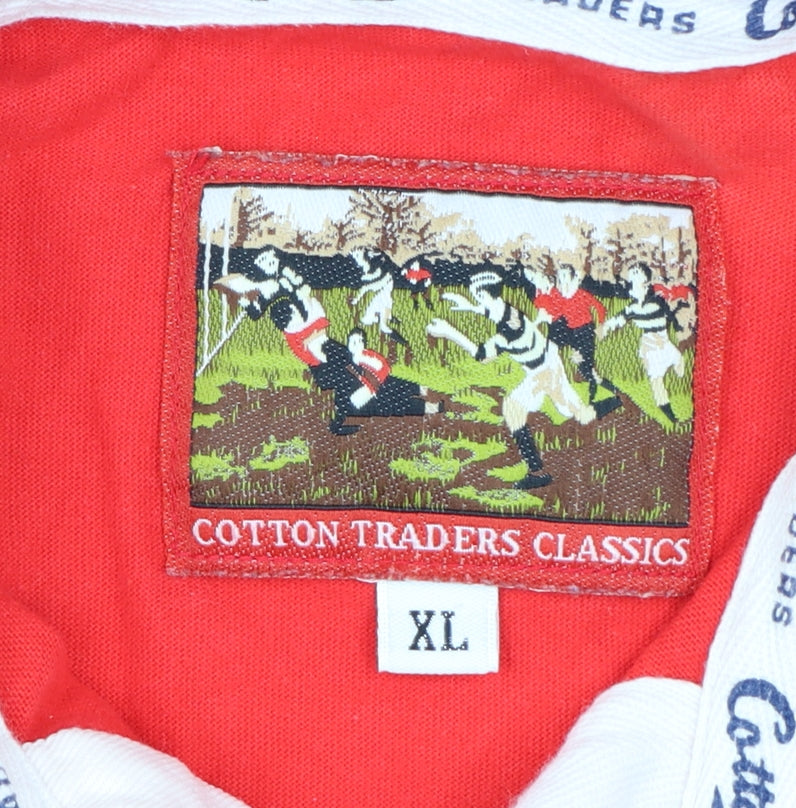 Cotton Traders Mens Red Long Sleeve Rugby Polo Shirt XL