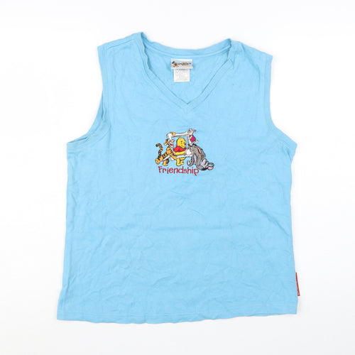 Disney Women's Blue V-Neck Sleeveless Tank Top L 100% Cotton