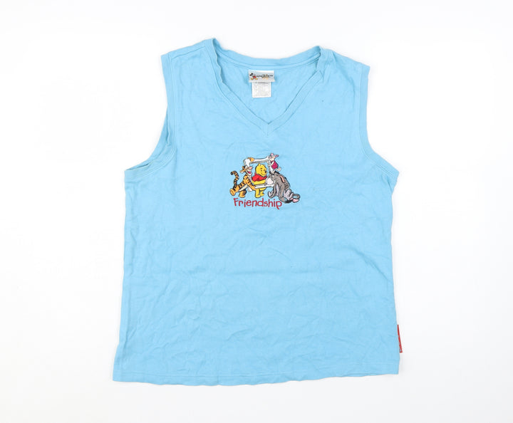 Disney Women's Blue V-Neck Sleeveless Tank Top L 100% Cotton