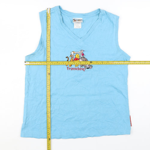 Disney Women's Blue V-Neck Sleeveless Tank Top L 100% Cotton