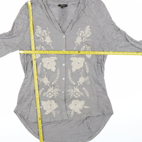Cupio Womens Grey Embroidered Tunic Blouse Size L 3/4 Sleeve