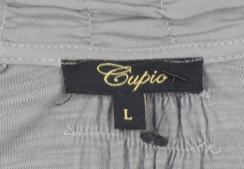 Cupio Womens Grey Embroidered Tunic Blouse Size L 3/4 Sleeve