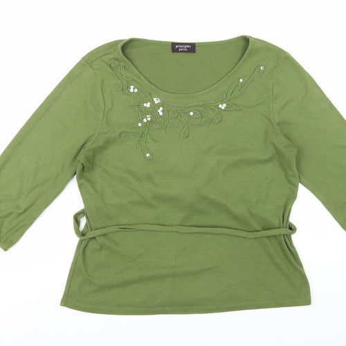 Principles Petite Green Embellished Belted Blouse Women’s Size 14