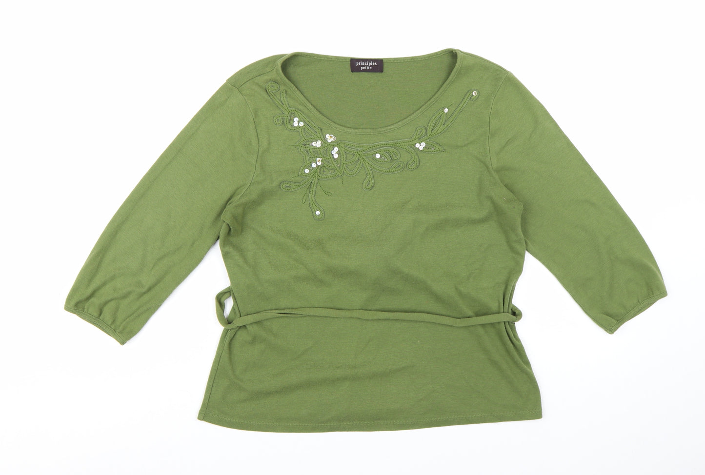 Principles Petite Green Embellished Belted Blouse Women’s Size 14