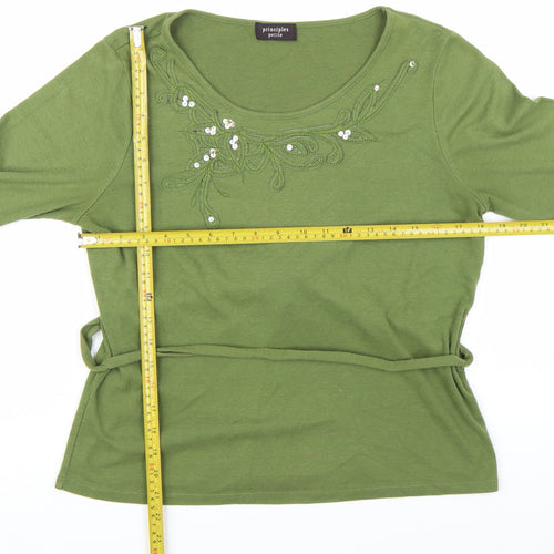 Principles Petite Green Embellished Belted Blouse Women’s Size 14