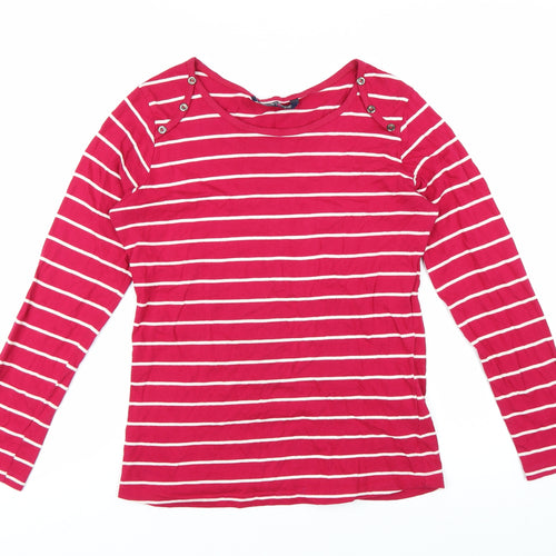 Denim Jeans & Casuals Women Red Striped Cotton Boat Neck Long Sleeve Top M