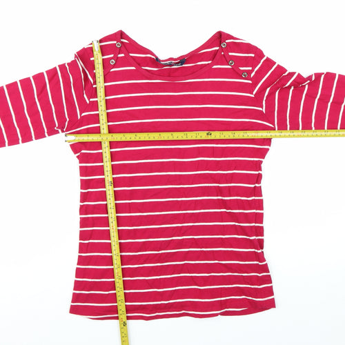Denim Jeans & Casuals Women Red Striped Cotton Boat Neck Long Sleeve Top M
