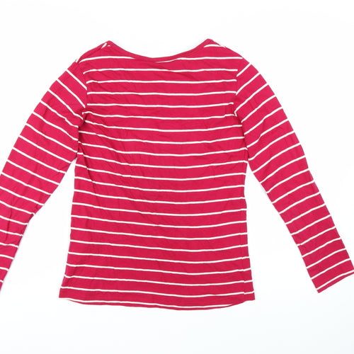 Denim Jeans & Casuals Women Red Striped Cotton Boat Neck Long Sleeve Top M