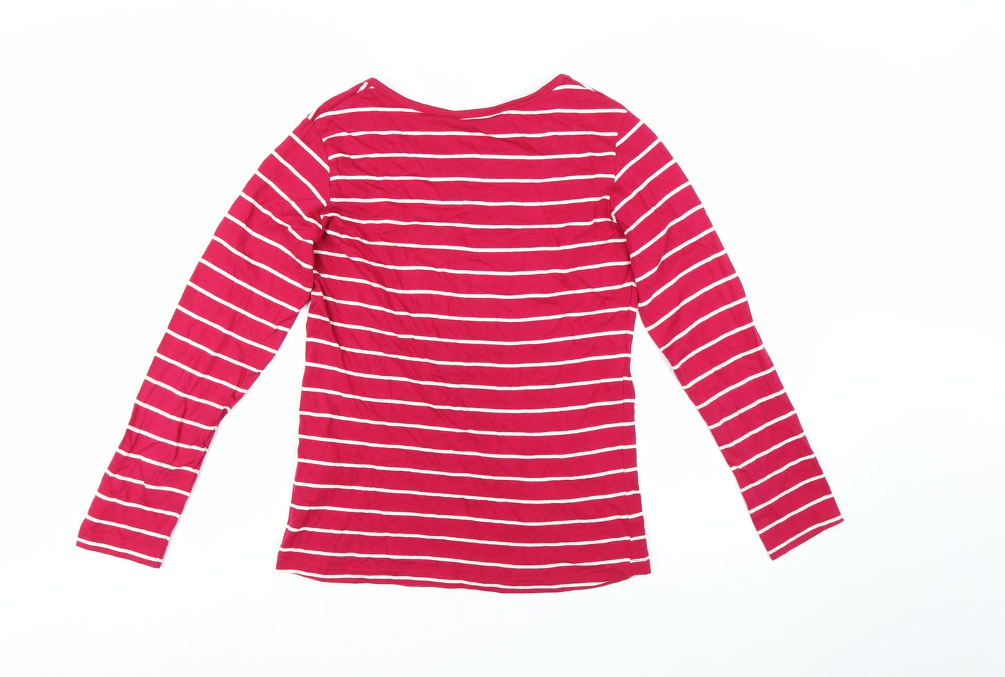 Denim Jeans & Casuals Women Red Striped Cotton Boat Neck Long Sleeve Top M