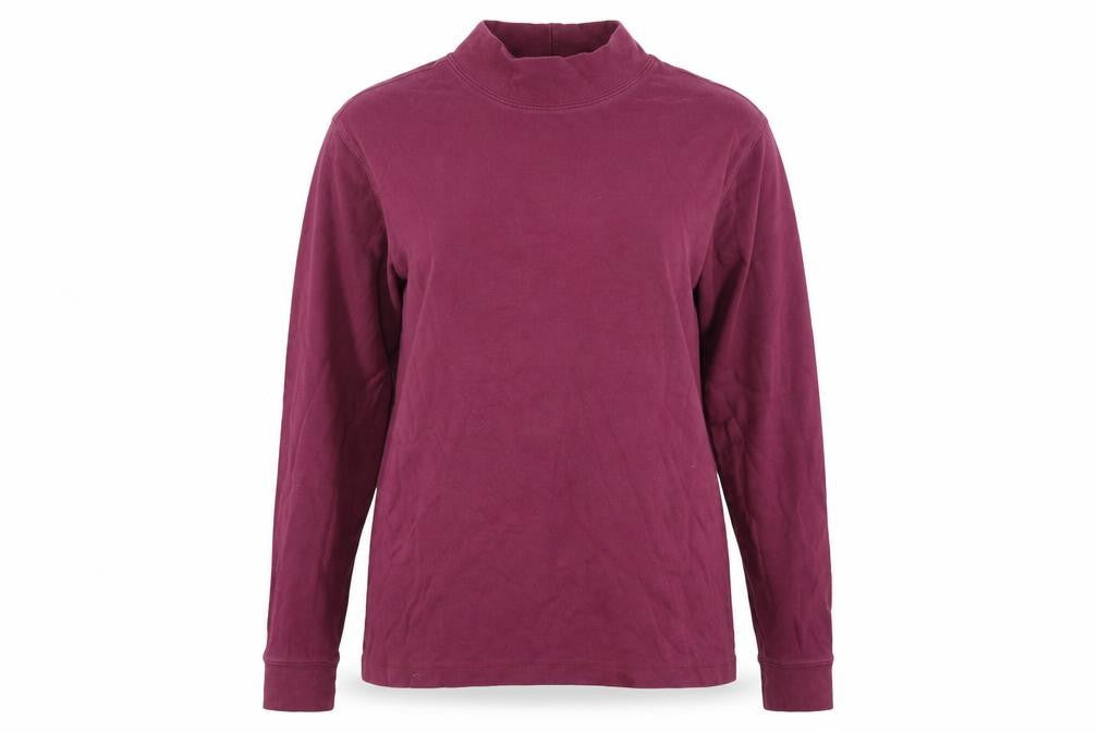 Front view of Lands' End Women's Red Roll Neck Long Sleeve Tall Cotton Top, size M