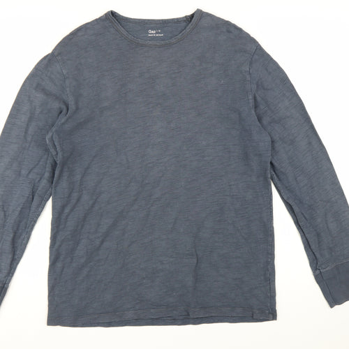Gap Men's Blue Long Sleeve Cotton Crew Neck T-Shirt Size L