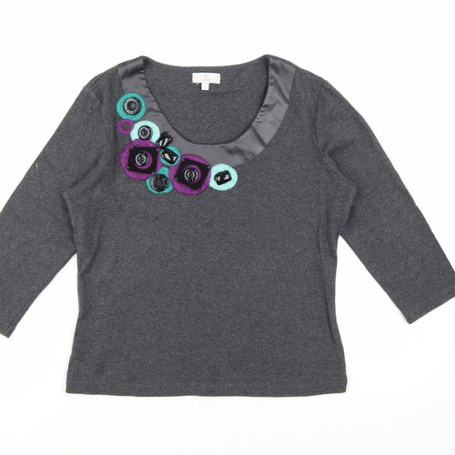 CC Petite Grey Embellished Scoop Neck 3/4 Sleeve Tunic Blouse Size S