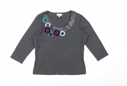CC Petite Grey Embellished Scoop Neck 3/4 Sleeve Tunic Blouse Size S