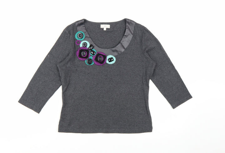 CC Petite Grey Embellished Scoop Neck 3/4 Sleeve Tunic Blouse Size S