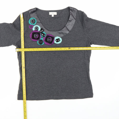 CC Petite Grey Embellished Scoop Neck 3/4 Sleeve Tunic Blouse Size S